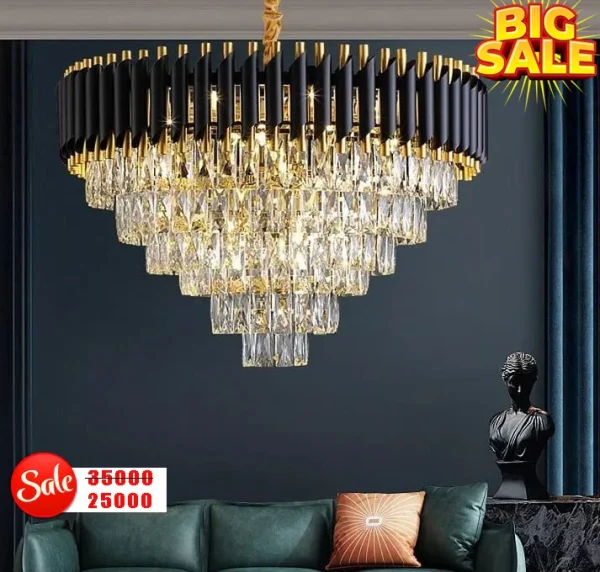 Black & Gold Crystal Chandelier - Modern Luxury Lighting