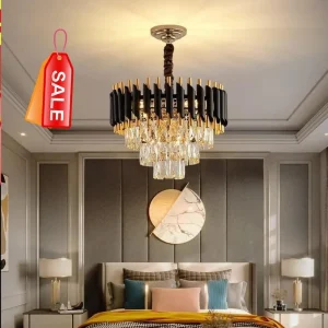 Black & Gold Crystal Chandelier - Modern Luxury Lighting